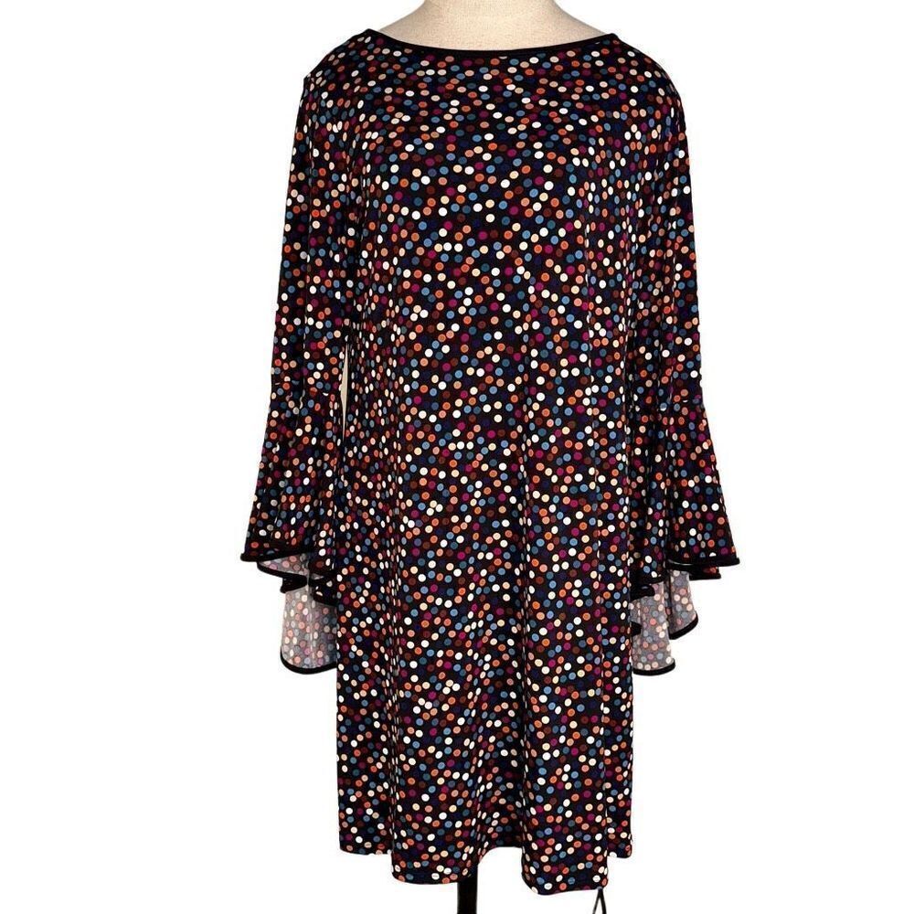 MSK Womens Black‎ Colorful Polka Dot Long Bell Sleeve Cocktail Dress Size Medium
